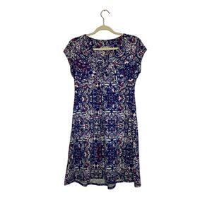 Soybu Navy Abstract Floral V-Neck Fit & Flare Dress Size Medium